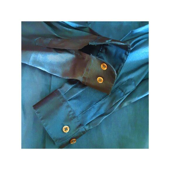 Book's Menswear SZ M Teal Soft Taffeta Men's Button Up Shirt with Sheen - Picture 4 of 10